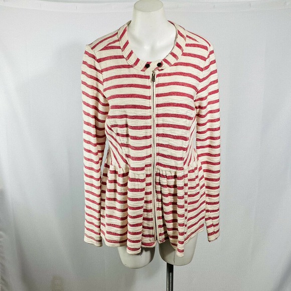 Free People Jacket Full Zip Peplum Red Striped - Picture 3 of 9